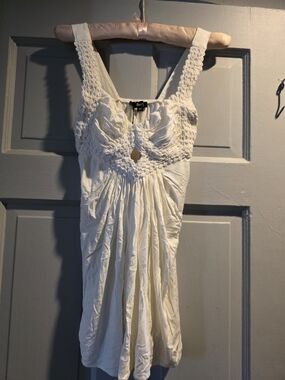 Sky White Crochet-Trim Tank Top with Keyhole
